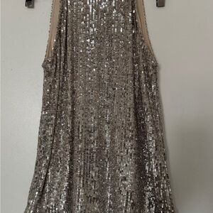 Christian Siriano Silver Sequin Sleeveless Top M